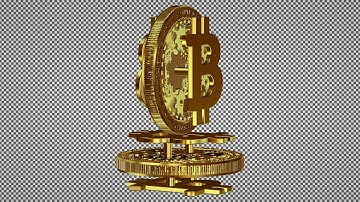 Two Modern Gold Bitcoin Mechanisms in Full Rotation, Alpha Channel, Looped