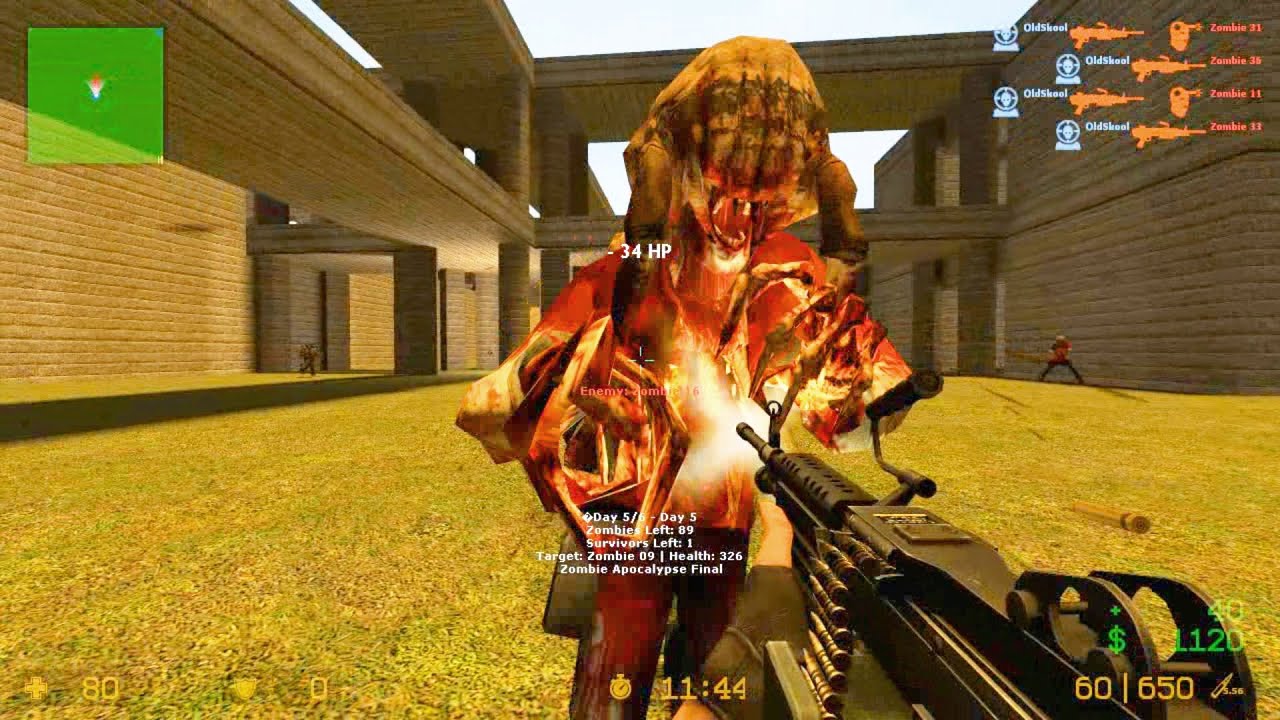 Counter Strike Source - Zombie Riot Mod online gameplay on Defence Map