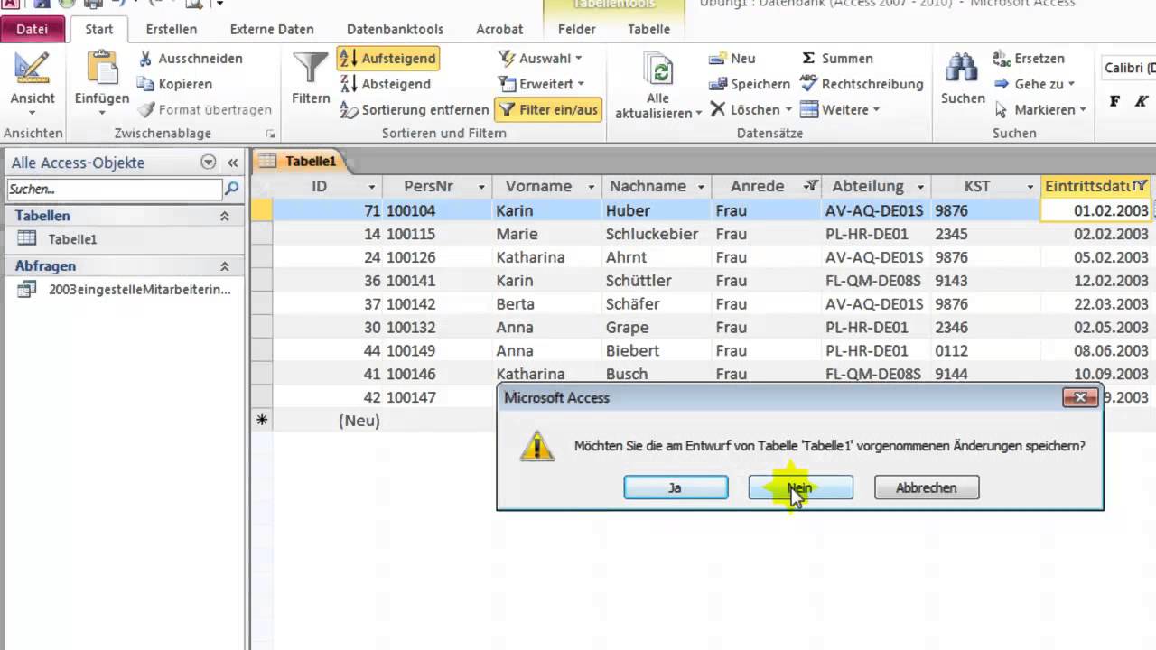 Access 2010 Abfragen zum Sortieren und Filtern YouTube