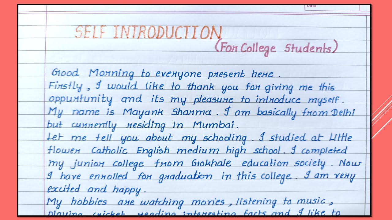 self introduction for first year college student essay