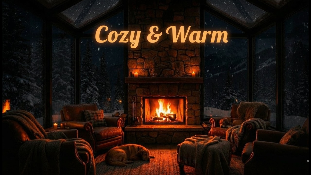 Cozy Winter Cabin Ambience with Crackling Fireplace & Soft Piano Music❄️ Heavy Snow Sounds for Sleep