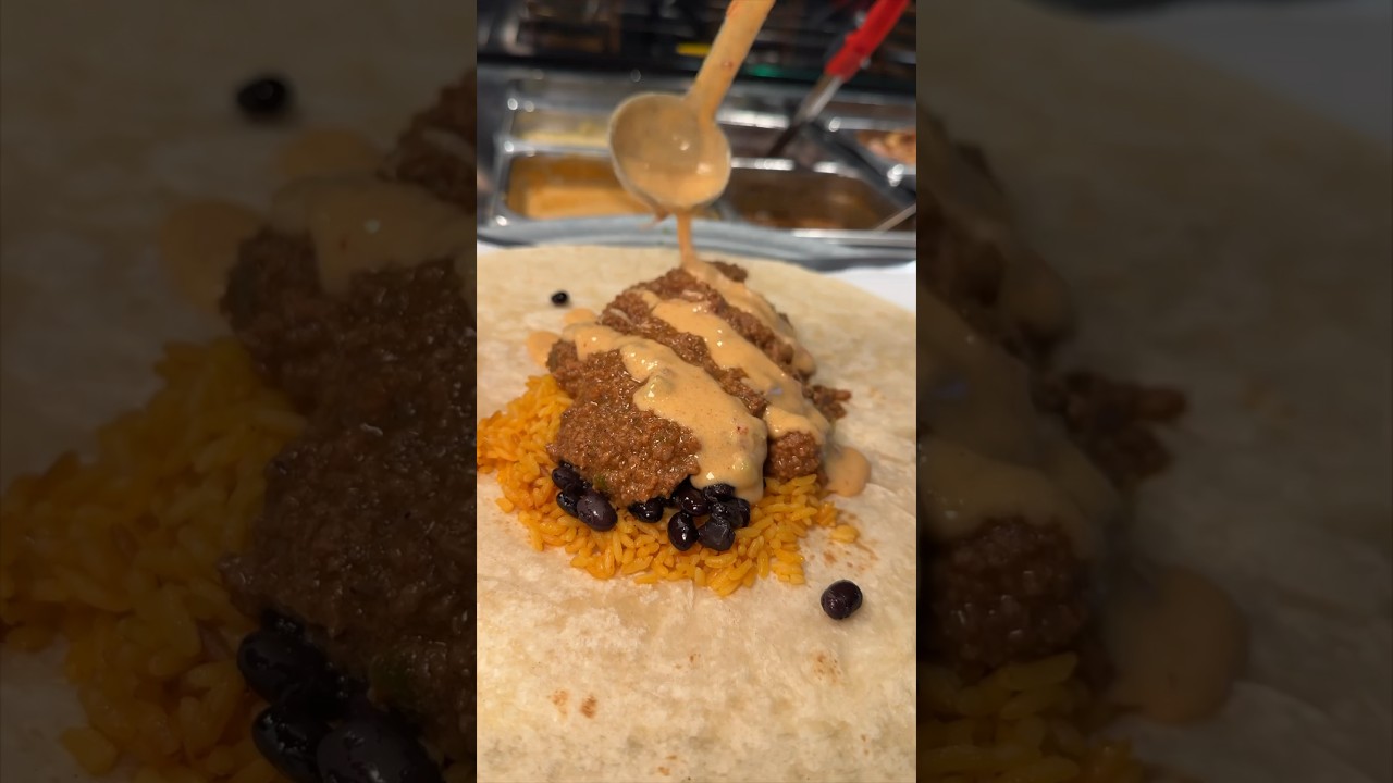 The LOADED GROUND BEEF BURRITO from Taco Express Halal Mexican in Bellerose, NY! 🌯🧀🔥#DEVOURPOWER