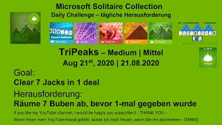 TriPeaks - Medium | Clear 7 Jacks in 1 deal | Microsoft Solitaire Collection | Aug 21, 2020