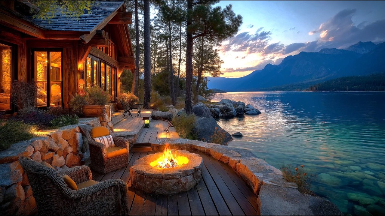 This Lakeside Firepit Will Melt Your Stress Away 🔥 Blue Hour Cabin Ambience With Relaxing Birds