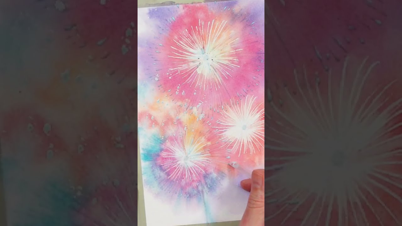 花火の手描き絵画 大きなサイズ お部屋が明るい雰囲気になる⭐︎縁起の良い手描き原画 「吉祥