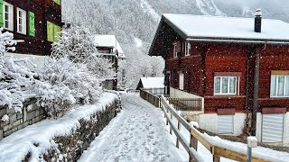 Wengen, Switzerland 4K  Snowy walk in a beautiful Swiss village  Winter wonderland