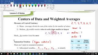 Lesson 1.2 part 1:  Centers of Data & Sigma Notation