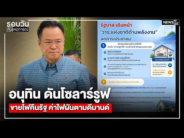 อนุทิน ดันโซลาร์รูฟ ขายไฟคืนรัฐ ค่าไฟผันตามดีมานด์ : รอบวันทันเหตุการณ์ 12.00น./ วันที่ 3 พ.ค.69