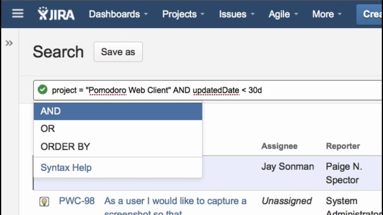 Using JIRA's advanced search, JQL - YouTube