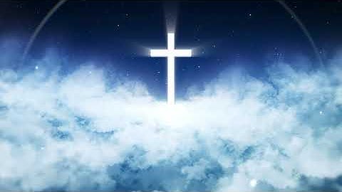 Glowing cross under night sky clouds starlight rainbow | loop video background