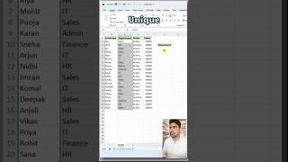 UNIQUE Function in Excel | Create a Unique Department List Instantly ⚡ #excel #shorts