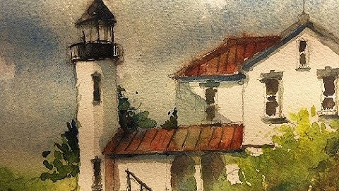 Watercolor Lighthouse with Bright Sunlight- by Chris Petri ( Part 1 of 3 )