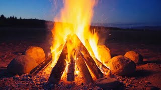 Fireplace – 10-Hour Dusk Campfire by the Shore | Ember Trails & Twilight Flames in Full HD