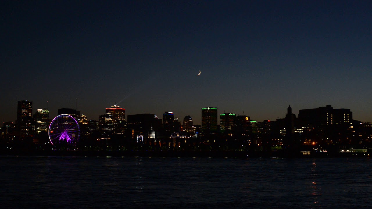 Montreal Night Skyline With Autumnal Equinox Moonset EMR 4648