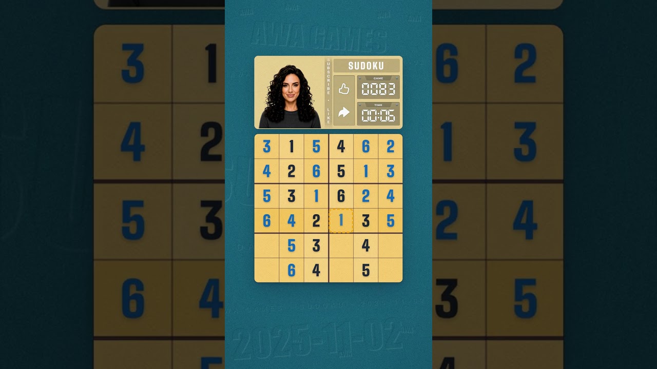 LinkedIn Mini Sudoku #83 solved board for November 2, 2025, 6x6 grid