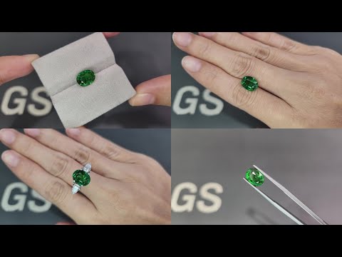 Garnet tsavorite Vivid Green oval cut 4.05 carats, Tanzania Video  № 1