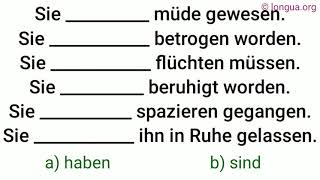 sind, haben, sein, Perfekt Formen, müde gewesen, betrogen worden, flüchten müssen, spazieren gegange Resimi