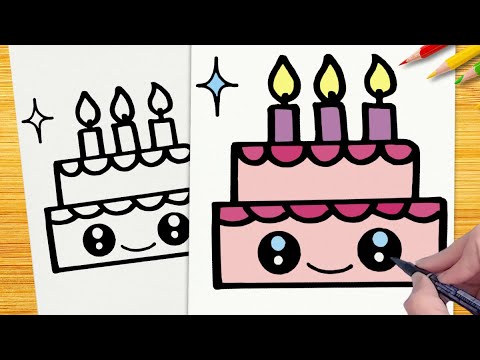 ❤️👉 COMO DESENHAR UM BOLO DE ANIVERSÁRIO BONITO KAWAII