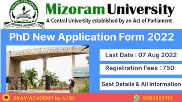 PhD Notification in Central University 2022 | PhD IN Mizoram University | Admission Schedule