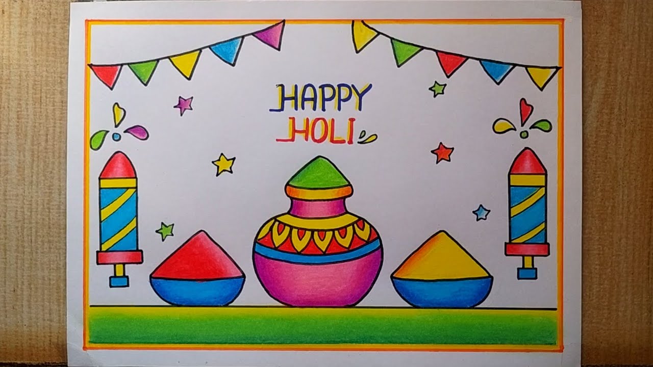 Holi drawing easy| Happy Holi poster drawing| Holi festival drawing| Holi special Colours drawing