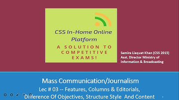 Mass Commuincation ll lec# 03 ll Features, columns & editorials of a newspaper ll css & pms