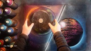 How to Create SPRAY PAINT ART - Colliding Planets by Jon Barber