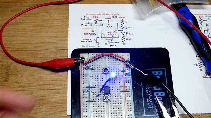 Bistable Mode 555 Timer On Breadboard Alternating LEDs