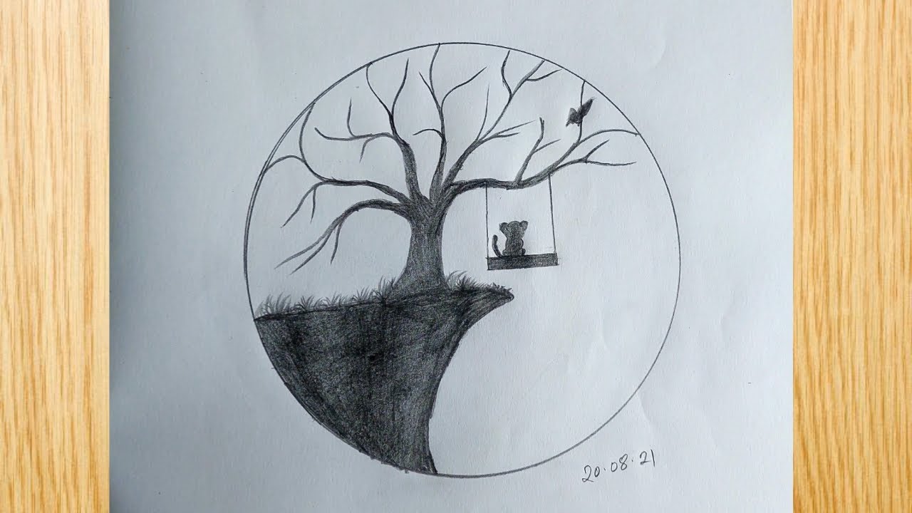 Beautiful Scenery Drawing in Circle | Very Easy Drawing Idea | Pencil |  #river #beautiful #simple #pencil #art #easy #picture #nature #colors  #oilpastel #kids #house #EASY #drawing #painting #landscape #draw #scenery  #Easy... |
