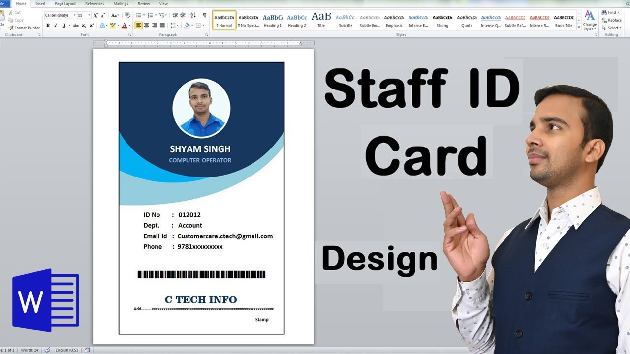 Staff ID card design in Microsoft word Lates video by C tech 23 Regarding Id Card Template Word Free