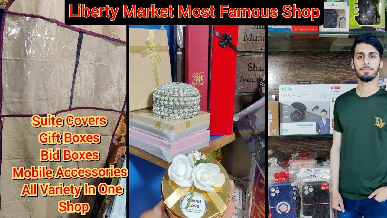 Gift shop in liberty market lahore 😍 bid boxes gift boxes suite covers fancy hanges YouTube