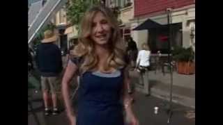 Sarah Chalke behind the scenes of Hanes commerical