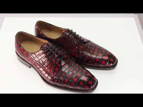 Genuine Alligator Leather Men’s Derby Perforated Lace-Up Dress Shoes Red