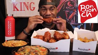 Mukbang | Bonchon Korean Fried Chicken, Kimchi Bacon Fried Rice, Japchae & Fries!