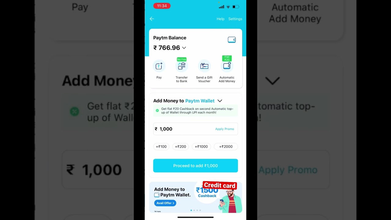 Add Money to Wallet using credit card 