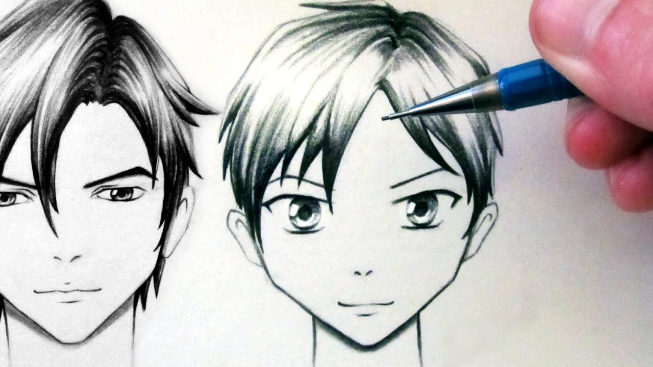  How to Draw  a Manga  Face Front View Male  YouTube