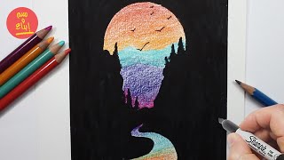 كيف ترسم غروب الشمس بالرصاص  | How to Draw sunset