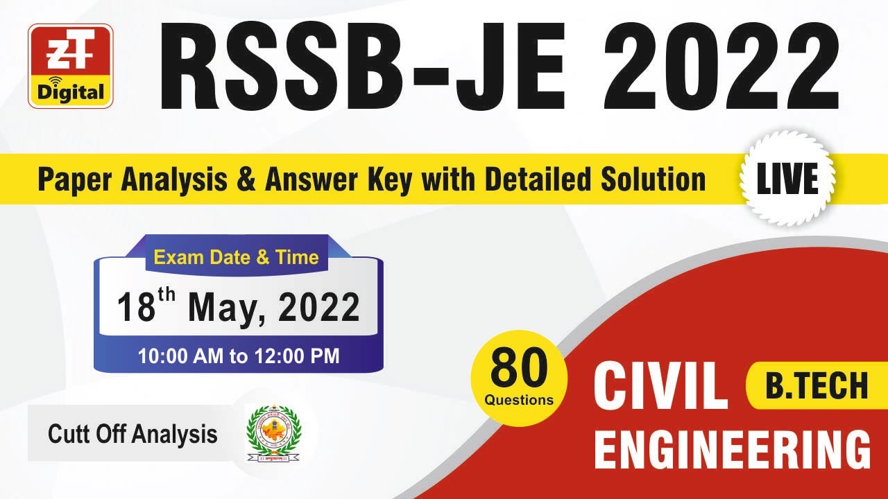 RSMSSB- JEN 2022 Solution & Answer Key | CIVIL Engineering- B.TECH | 18 May 2022 | Expected CUT OFF