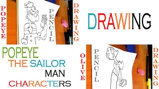 How to Draw POPEYE The Sailor Man Characters Step by Step Easy: POPEYE and OLIVE OYL | PENCIL
