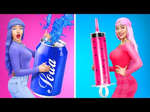 PINK VS BLUE FOOD CHALLENGE || Eating Only 1 Color Food for 24 HRS by 123 GO! FOOD