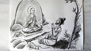 "Poson poya day" Poster Drawing / Buddhist monk Mahinda and King Devanampiyatissa / Mihinthalaya