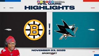 SHARKS FAN REACTS TO NHL Highlights | Bruins vs. Sharks - November 23, 2025