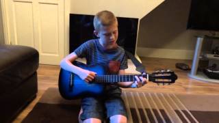 Video thumbnail of "The Foundations Build Me Up Buttercup Acoustic Guitar Cover By 10 Year Old Jake Slavin."