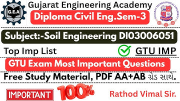 💥Soil Engineering IMP Questions 2025🔥| Diploma Civil Eng. Sem-3💯| GTU Top IMP List +Free PDF✅#gtuimp
