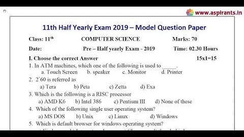 11th Computer Science Half Yearly Model Question Paper 2019-20 | Salem District | English Medium