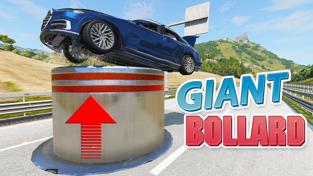 BeamNG Drive Giant Bollard vs cars Epic moments beamng YouTube