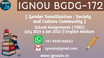 IGNOU BGDG-172 Solved Assignment July 2021 & Jan 2022 [FREE] || IGNOU BAG || IGNOU TV || IGNOU ||