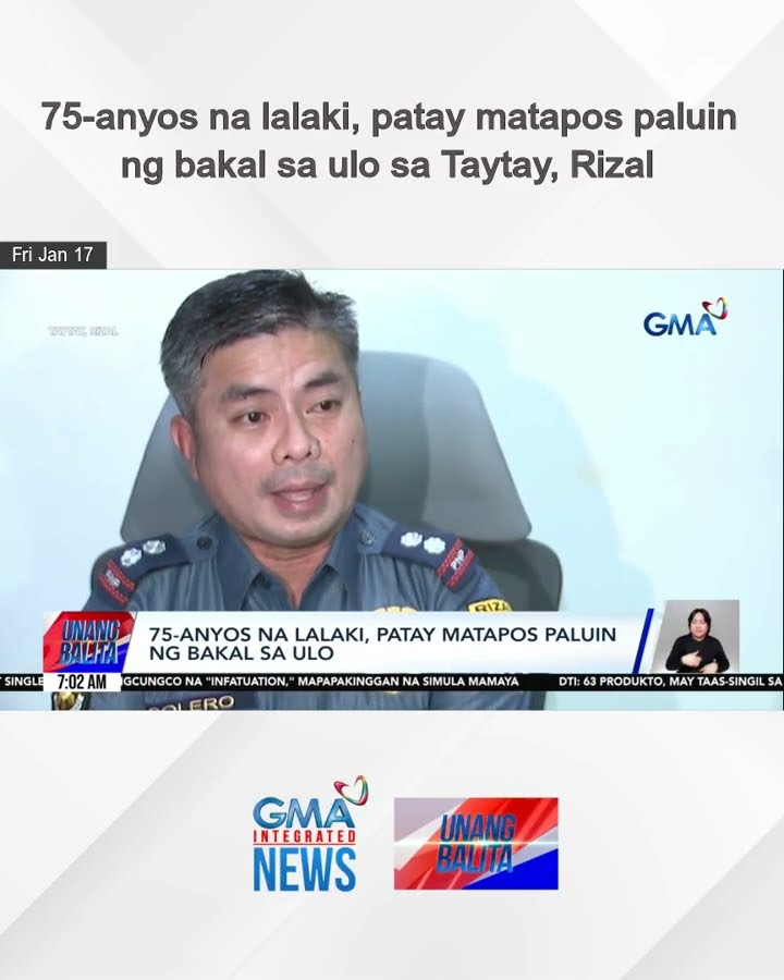 75-anyos na lalaki, patay matapos paluin ng bakal sa ulo sa Taytay, Rizal | Unang Balita
