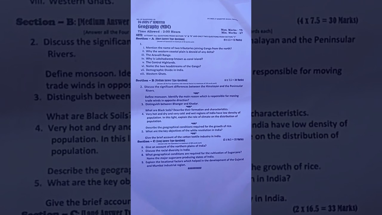 Geography Mdc Nep ist sem kashmir University question paper