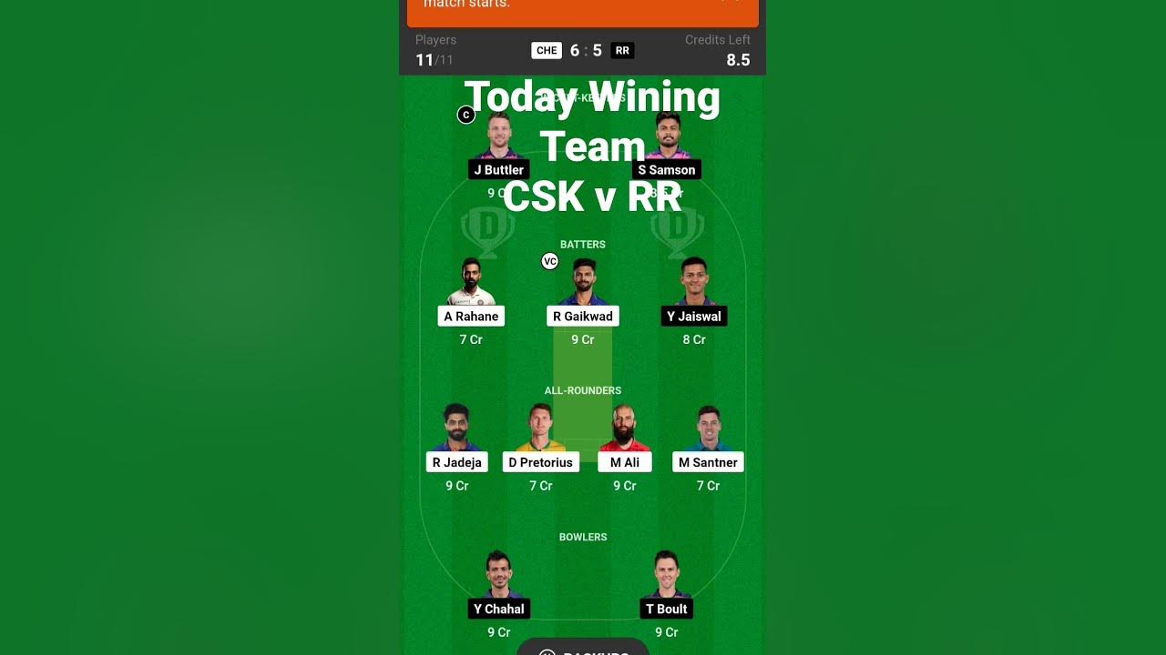 Dream 11 today winning team csk v rr youtube