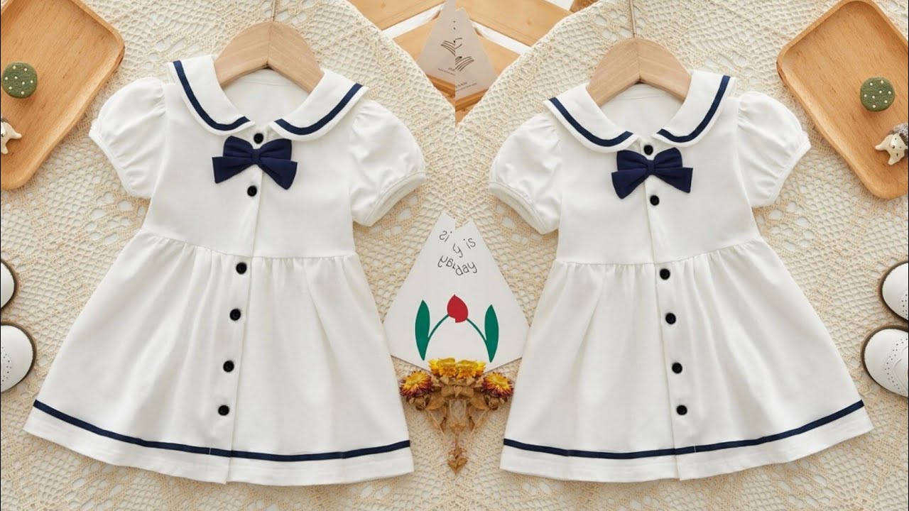 Button Placket Puffy Sleeve Collar Baby Frock Cutting and Stitching ...